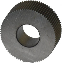 Made in USA - 5/8" Diam, 80° Tooth Angle, Standard (Shape), Form Type High Speed Steel Straight Knurl Wheel - 1/4" Face Width, 1/4" Hole, 128 Diametral Pitch, Bright Finish, Series GK - Exact Tooling