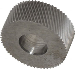 Made in USA - 5/8" Diam, 80° Tooth Angle, Standard (Shape), Form Type High Speed Steel Left-Hand Diagonal Knurl Wheel - 1/4" Face Width, 1/4" Hole, 96 Diametral Pitch, 30° Helix, Bright Finish, Series GK - Exact Tooling