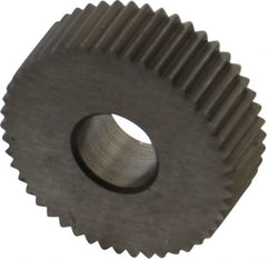 Made in USA - 3/4" Diam, 80° Tooth Angle, Standard (Shape), Form Type High Speed Steel Straight Knurl Wheel - 1/4" Face Width, 1/4" Hole, 64 Diametral Pitch, Bright Finish, Series KN - Exact Tooling