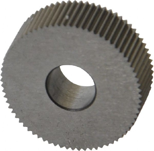 Made in USA - 3/4" Diam, 80° Tooth Angle, Standard (Shape), Form Type High Speed Steel Straight Knurl Wheel - 1/4" Face Width, 1/4" Hole, 96 Diametral Pitch, Bright Finish, Series KN - Exact Tooling
