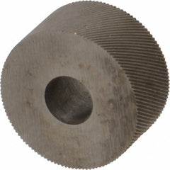 Made in USA - 3/4" Diam, 80° Tooth Angle, Standard (Shape), Form Type High Speed Steel Right-Hand Diagonal Knurl Wheel - 3/8" Face Width, 1/4" Hole, 160 Diametral Pitch, 30° Helix, Bright Finish, Series KP - Exact Tooling