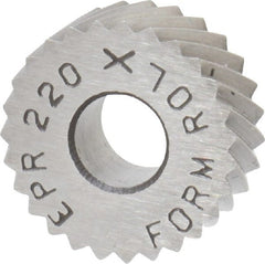 Made in USA - 1/2" Diam, 90° Tooth Angle, 20 TPI, Standard (Shape), Form Type Cobalt Right-Hand Diagonal Knurl Wheel - 3/16" Face Width, 3/16" Hole, Circular Pitch, 30° Helix, Bright Finish, Series EP - Exact Tooling