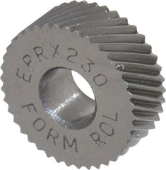 Made in USA - 1/2" Diam, 90° Tooth Angle, 30 TPI, Standard (Shape), Form Type Cobalt Right-Hand Diagonal Knurl Wheel - 3/16" Face Width, 3/16" Hole, Circular Pitch, 30° Helix, Bright Finish, Series EP - Exact Tooling