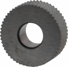 Made in USA - 1/2" Diam, 90° Tooth Angle, 40 TPI, Standard (Shape), Form Type Cobalt Left-Hand Diagonal Knurl Wheel - 3/16" Face Width, 3/16" Hole, Circular Pitch, 30° Helix, Bright Finish, Series EP - Exact Tooling