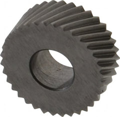 Made in USA - 5/8" Diam, 90° Tooth Angle, 20 TPI, Standard (Shape), Form Type Cobalt Right-Hand Diagonal Knurl Wheel - 1/4" Face Width, 1/4" Hole, Circular Pitch, 30° Helix, Bright Finish, Series GK - Exact Tooling