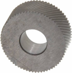 Made in USA - 5/8" Diam, 70° Tooth Angle, 40 TPI, Standard (Shape), Form Type Cobalt Right-Hand Diagonal Knurl Wheel - 1/4" Face Width, 1/4" Hole, Circular Pitch, 30° Helix, Bright Finish, Series GK - Exact Tooling