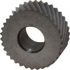 Made in USA - 5/8" Diam, 90° Tooth Angle, 20 TPI, Standard (Shape), Form Type Cobalt Left-Hand Diagonal Knurl Wheel - 1/4" Face Width, 1/4" Hole, Circular Pitch, 30° Helix, Bright Finish, Series GK - Exact Tooling