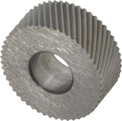 Made in USA - 5/8" Diam, 90° Tooth Angle, 30 TPI, Standard (Shape), Form Type Cobalt Left-Hand Diagonal Knurl Wheel - 1/4" Face Width, 1/4" Hole, Circular Pitch, 30° Helix, Bright Finish, Series GK - Exact Tooling