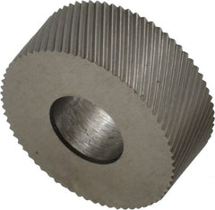 Made in USA - 5/8" Diam, 70° Tooth Angle, 40 TPI, Standard (Shape), Form Type Cobalt Left-Hand Diagonal Knurl Wheel - 1/4" Face Width, 1/4" Hole, Circular Pitch, 30° Helix, Bright Finish, Series GK - Exact Tooling
