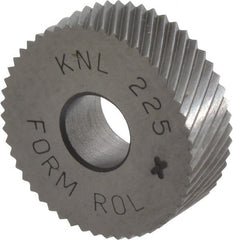 Made in USA - 3/4" Diam, 90° Tooth Angle, 25 TPI, Standard (Shape), Form Type Cobalt Left-Hand Diagonal Knurl Wheel - 1/4" Face Width, 1/4" Hole, Circular Pitch, 30° Helix, Bright Finish, Series KN - Exact Tooling