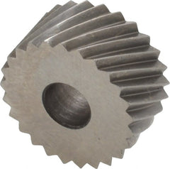Made in USA - 3/4" Diam, 90° Tooth Angle, 12 TPI, Standard (Shape), Form Type Cobalt Right-Hand Diagonal Knurl Wheel - 3/8" Face Width, 1/4" Hole, Circular Pitch, 30° Helix, Bright Finish, Series KP - Exact Tooling