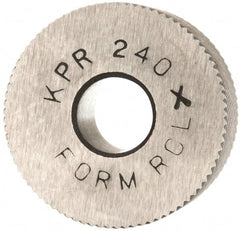Made in USA - 3/4" Diam, 90° Tooth Angle, 40 TPI, Standard (Shape), Form Type Cobalt Right-Hand Diagonal Knurl Wheel - 3/8" Face Width, 1/4" Hole, Circular Pitch, 30° Helix, Bright Finish, Series KP - Exact Tooling