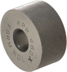 Made in USA - 3/4" Diam, 70° Tooth Angle, 80 TPI, Standard (Shape), Form Type Cobalt Right-Hand Diagonal Knurl Wheel - 3/8" Face Width, 1/4" Hole, Circular Pitch, 30° Helix, Bright Finish, Series KP - Exact Tooling