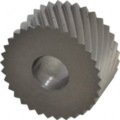 Made in USA - 3/4" Diam, 90° Tooth Angle, 16 TPI, Standard (Shape), Form Type Cobalt Left-Hand Diagonal Knurl Wheel - 3/8" Face Width, 1/4" Hole, Circular Pitch, 30° Helix, Bright Finish, Series KP - Exact Tooling