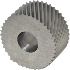 Made in USA - 3/4" Diam, 90° Tooth Angle, 20 TPI, Standard (Shape), Form Type Cobalt Left-Hand Diagonal Knurl Wheel - 3/8" Face Width, 1/4" Hole, Circular Pitch, 30° Helix, Bright Finish, Series KP - Exact Tooling