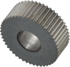 Made in USA - 1/2" Diam, 80° Tooth Angle, Standard (Shape), Form Type Cobalt Straight Knurl Wheel - 3/16" Face Width, 3/16" Hole, 96 Diametral Pitch, Bright Finish, Series EP - Exact Tooling