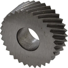 Made in USA - 1/2" Diam, 80° Tooth Angle, Standard (Shape), Form Type Cobalt Right-Hand Diagonal Knurl Wheel - 3/16" Face Width, 3/16" Hole, 64 Diametral Pitch, 30° Helix, Bright Finish, Series EP - Exact Tooling