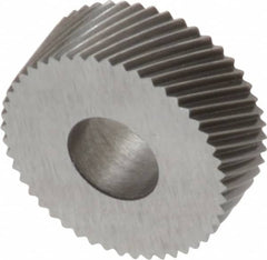 Made in USA - 1/2" Diam, 80° Tooth Angle, Standard (Shape), Form Type Cobalt Right-Hand Diagonal Knurl Wheel - 3/16" Face Width, 3/16" Hole, 96 Diametral Pitch, 30° Helix, Bright Finish, Series EP - Exact Tooling
