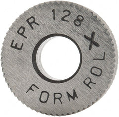 Made in USA - 1/2" Diam, 80° Tooth Angle, Standard (Shape), Form Type Cobalt Right-Hand Diagonal Knurl Wheel - 3/16" Face Width, 3/16" Hole, 128 Diametral Pitch, 30° Helix, Bright Finish, Series EP - Exact Tooling