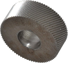Made in USA - 1/2" Diam, 80° Tooth Angle, Standard (Shape), Form Type Cobalt Right-Hand Diagonal Knurl Wheel - 3/16" Face Width, 3/16" Hole, 160 Diametral Pitch, 30° Helix, Bright Finish, Series EP - Exact Tooling