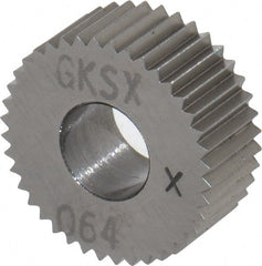 Made in USA - 5/8" Diam, 80° Tooth Angle, Standard (Shape), Form Type Cobalt Straight Knurl Wheel - 1/4" Face Width, 1/4" Hole, 64 Diametral Pitch, Bright Finish, Series GK - Exact Tooling