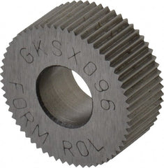 Made in USA - 5/8" Diam, 80° Tooth Angle, Standard (Shape), Form Type Cobalt Straight Knurl Wheel - 1/4" Face Width, 1/4" Hole, 96 Diametral Pitch, Bright Finish, Series GK - Exact Tooling