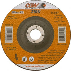 Camel Grinding Wheels - 24 Grit, 9" Wheel Diam, 1/8" Wheel Thickness, Type 27 Depressed Center Wheel - Coarse Grade, Zirconia Alumina, Resinoid Bond, 6,650 Max RPM - Exact Tooling