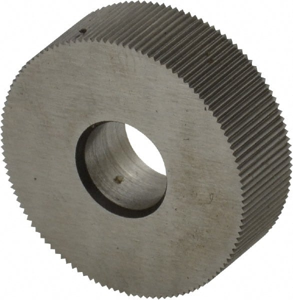 Made in USA - 3/4" Diam, 80° Tooth Angle, Standard (Shape), Form Type Cobalt Straight Knurl Wheel - 1/4" Face Width, 1/4" Hole, 160 Diametral Pitch, Bright Finish, Series KN - Exact Tooling