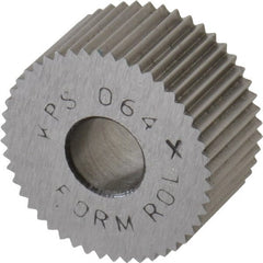 Made in USA - 3/4" Diam, 80° Tooth Angle, Standard (Shape), Form Type Cobalt Straight Knurl Wheel - 3/8" Face Width, 1/4" Hole, 64 Diametral Pitch, Bright Finish, Series KP - Exact Tooling