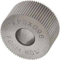 Made in USA - 3/4" Diam, 80° Tooth Angle, Standard (Shape), Form Type Cobalt Straight Knurl Wheel - 3/8" Face Width, 1/4" Hole, 96 Diametral Pitch, Bright Finish, Series KP - Exact Tooling