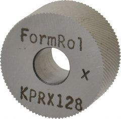 Made in USA - 3/4" Diam, 80° Tooth Angle, Standard (Shape), Form Type Cobalt Right-Hand Diagonal Knurl Wheel - 3/8" Face Width, 1/4" Hole, 128 Diametral Pitch, 30° Helix, Bright Finish, Series KP - Exact Tooling