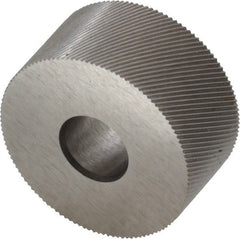 Made in USA - 3/4" Diam, 80° Tooth Angle, Standard (Shape), Form Type Cobalt Right-Hand Diagonal Knurl Wheel - 3/8" Face Width, 1/4" Hole, 160 Diametral Pitch, 30° Helix, Bright Finish, Series KP - Exact Tooling