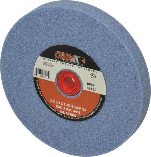 Camel Grinding Wheels - 36 Grit Aluminum Oxide Bench & Pedestal Grinding Wheel - 6" Diam x 1" Hole x 3/4" Thick, 4456 Max RPM, K Hardness, Very Coarse Grade , Vitrified Bond - Exact Tooling