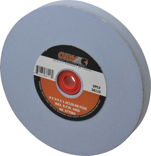 Camel Grinding Wheels - 120 Grit Aluminum Oxide Bench & Pedestal Grinding Wheel - 6" Diam x 1" Hole x 3/4" Thick, 4456 Max RPM, K Hardness, Fine Grade , Vitrified Bond - Exact Tooling