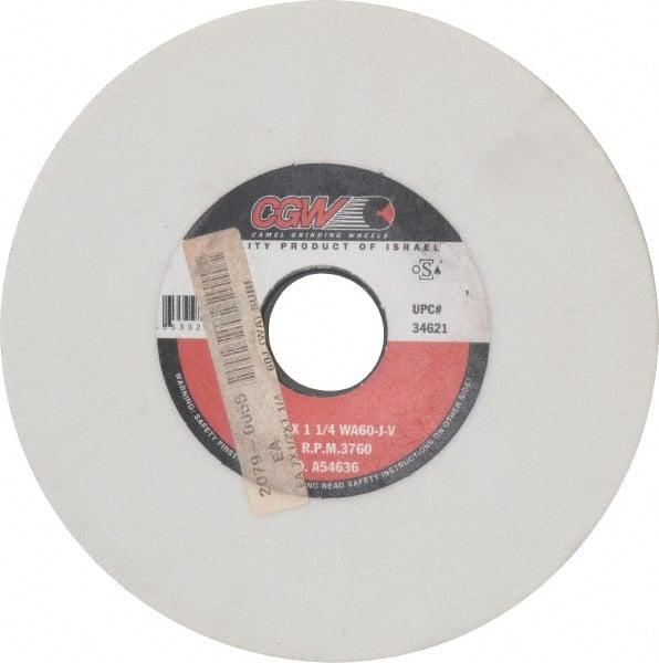 Camel Grinding Wheels - 7" Diam x 1-1/4" Hole x 1/2" Thick, J Hardness, 60 Grit Surface Grinding Wheel - Aluminum Oxide, Type 1, Medium Grade, 3,760 Max RPM, Vitrified Bond, No Recess - Exact Tooling