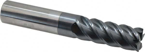 SGS - 1", 5 Flute, Single End, Solid Carbide, 0.03" Corner Radius End Mill - 6" OAL, 45° Helix, Right Hand Flute, 2-5/8" LOC, Right Hand Cut - Exact Tooling