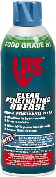 LPS - 11 oz Aerosol w/ PTFE Penetrating Grease - Clear, Food Grade, 400°F Max Temp, - Exact Tooling