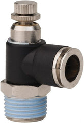 PRO-SOURCE - 1/2" NPT x 1/2" Tube OD Right Angle Flow Control Valve - 0 to 113.76 psi & Techno Polymer, Brass, Steel Material - Exact Tooling