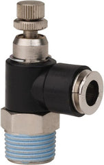 PRO-SOURCE - 3/8" NPT x 5/16" Tube OD Right Angle Flow Control Valve - 0 to 113.76 psi & Techno Polymer, Brass, Steel Material - Exact Tooling