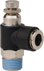 PRO-SOURCE - 3/8" NPT x 3/8" Tube OD Right Angle Flow Control Valve - 0 to 113.76 psi & Techno Polymer, Brass, Steel Material - Exact Tooling