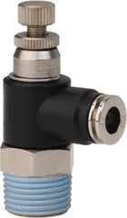 PRO-SOURCE - 3/8" NPT x 1/4" Tube OD Right Angle Flow Control Valve - 0 to 113.76 psi & Techno Polymer, Brass, Steel Material - Exact Tooling