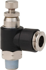 PRO-SOURCE - 1/8" NPT x 5/16" Tube OD Right Angle Flow Control Valve - 0 to 113.76 psi & Techno Polymer, Brass, Steel Material - Exact Tooling