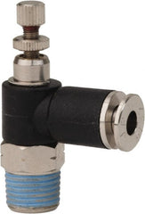 PRO-SOURCE - 1/8" NPT x 5/32" Tube OD Right Angle Flow Control Valve - 0 to 113.76 psi & Techno Polymer, Brass, Steel Material - Exact Tooling