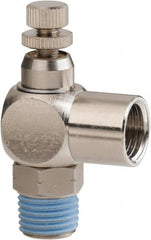 PRO-SOURCE - 1/4" Male NPT x 1/4" Female NPT Right Angle Flow Control Valve - 0 to 113.76 psi & Nickel Plated Brass Material - Exact Tooling