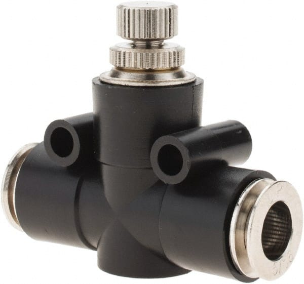 PRO-SOURCE - 5/16" Tube OD Inline Flow Control Valve - 0 to 113.76 psi & Techno Polymer, Brass, Steel Material - Exact Tooling