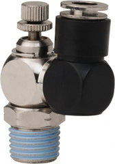 PRO-SOURCE - 1/4" Male NPT x 1/4" Tube OD Flow Control Offset Inline Valve - 0 to 113.76 psi & Techno Polymer, Brass, Steel Material - Exact Tooling