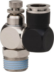PRO-SOURCE - 1/2" Male NPT x 1/2" Tube OD Flow Control Offset Inline Valve - 0 to 113.76 psi & Techno Polymer, Brass, Steel Material - Exact Tooling