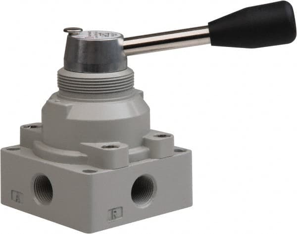 Value Collection - 3/8" NPT Manual Mechanical Valve - 4-Way, 2 Position with L Cock Device, 0.976 CV Rate & 127.98 Max psi - Exact Tooling