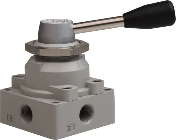 Value Collection - 3/8" NPT Manual Mechanical Valve - 4-Way, 3 Position with I Panel Nut, 0.976 CV Rate & 127.98 Max psi - Exact Tooling