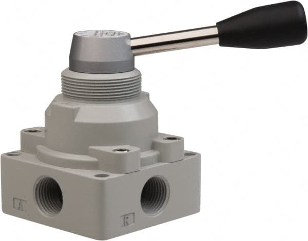 PRO-SOURCE - 1/2" NPT Manual Mechanical Valve - 4-Way, 3 Position, Lever, 0.98 CV Rate & 127.98 Max psi - Exact Tooling